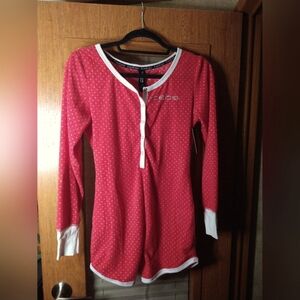 Bebe Pink Polka Dot Long Sleeve Henley